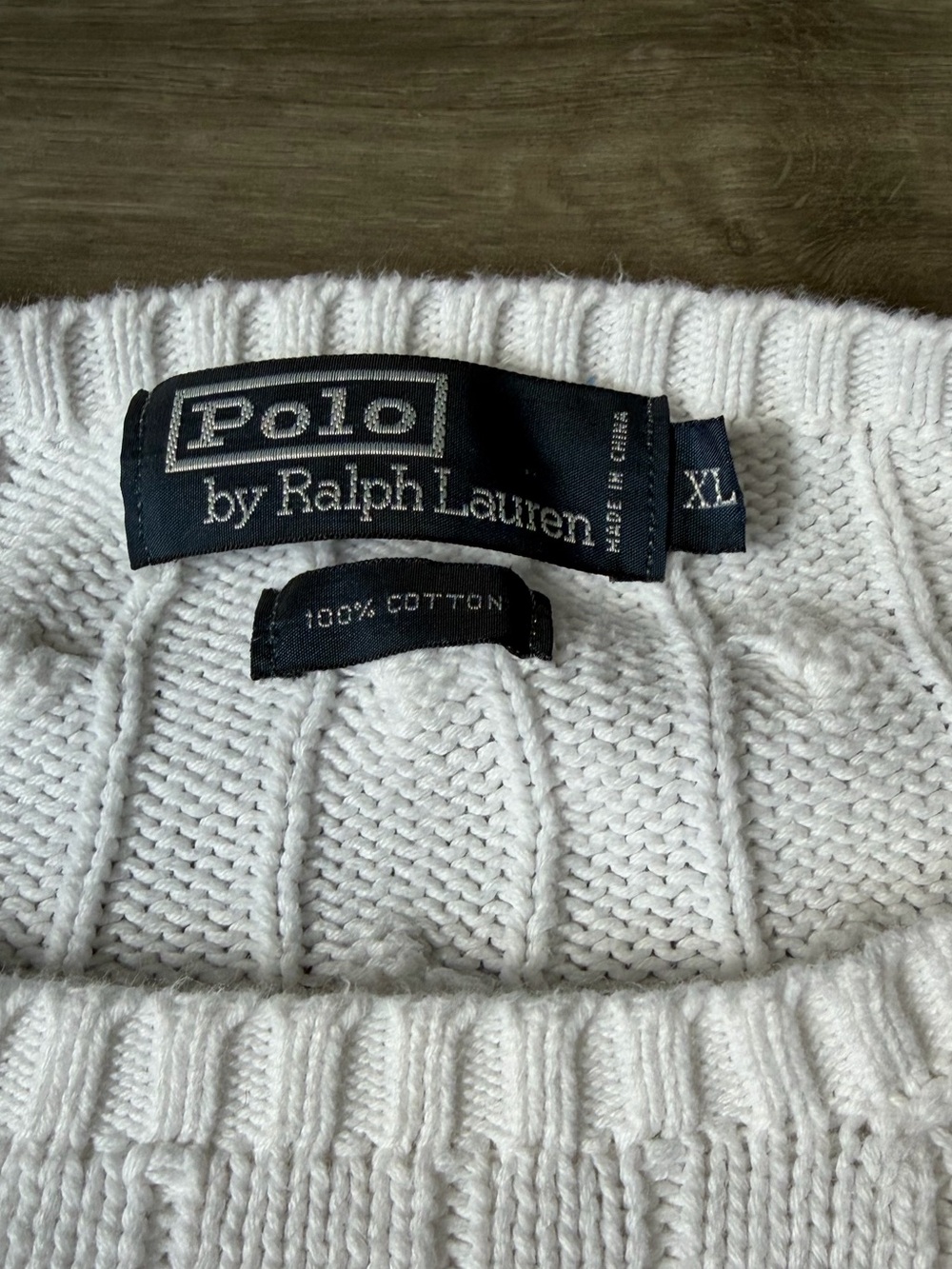 Polo Ralph Lauren White Cable Knit Sweater with Golf Crest Embroidered Patch- XL - Picture 2 of 8